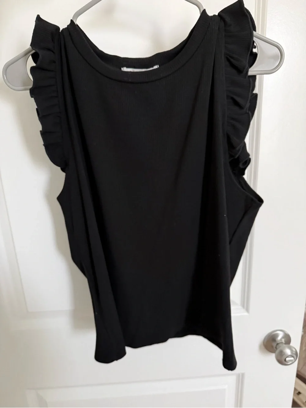 Francesca's Black Ruffle Shoulder Tank - Picture 2 of 3